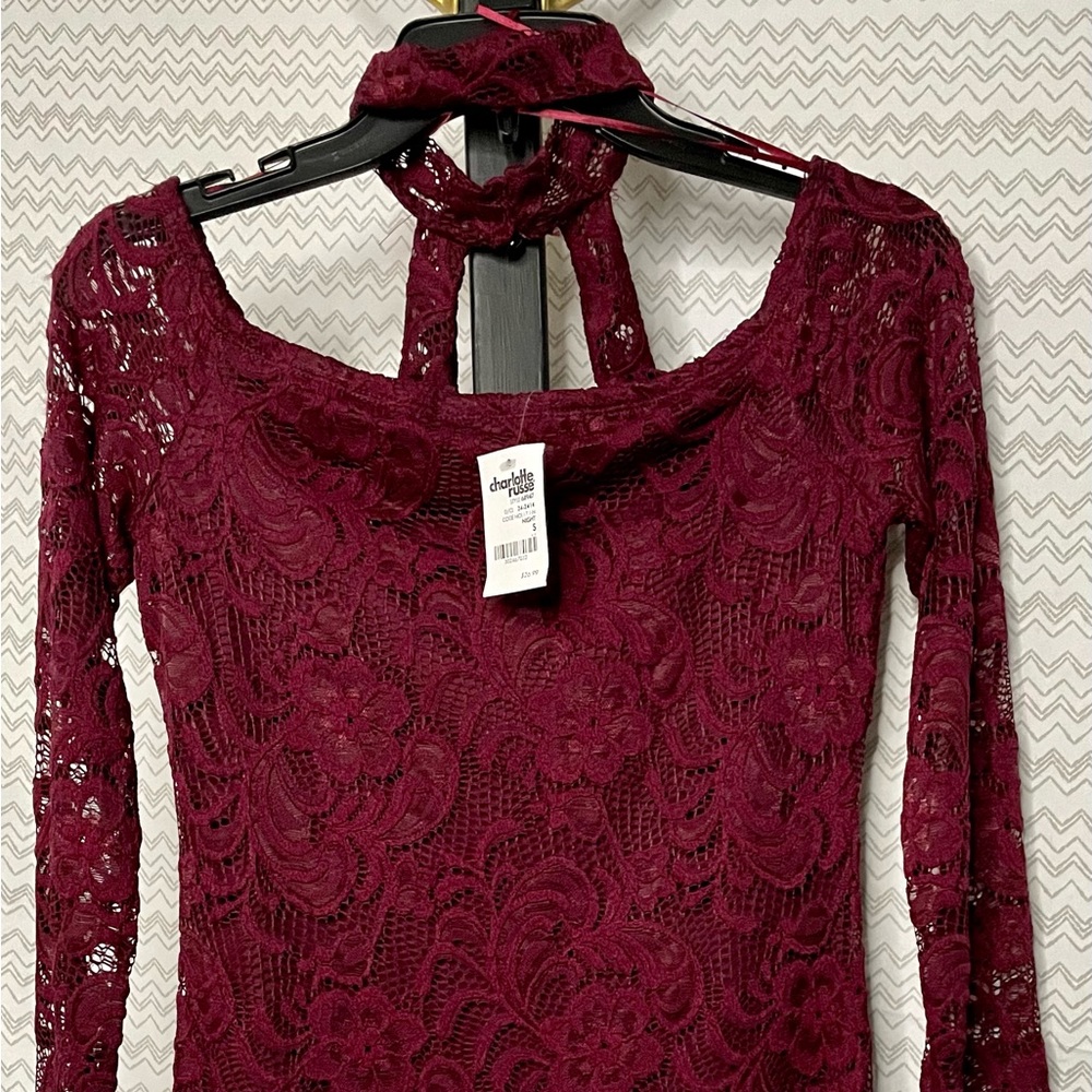 Charlotte Russe Wine Burgundy Lace Collared Dress